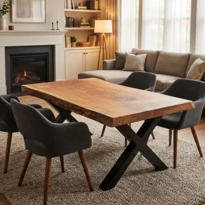 Massivholz Eichentisch eckig, X-Gestell